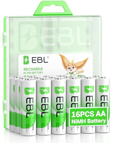 EBL 2800mAh AA Pilas Recargables Ni-MH de 1,2V para los Equipos Domésticos con Estuches de Almacenamiento (16 Piezas)