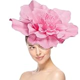 Wehhbtye Large Flower Fascinator Hat for Women, Pink Tea Party Flower Headwears, Lady Fascinators Headband for Wedding Cocktail Party Church Day Events Costume Accessories
