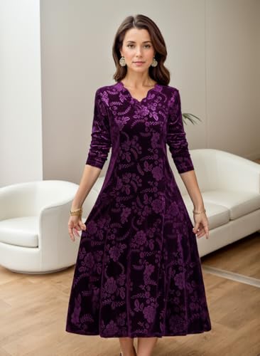 Akivide Women's 2024 Fall Velvet Long Sleeve Midi Dress Elegant Evening Party Flowy Slim Fit Formal Dresses for Women3
