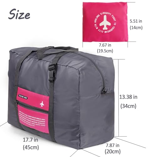 INVODA Travel Bag Foldable Duffle Bag Lightweight Luggage Bag Personal Item Bag for Airlines Weekender Carry on Bag Tote Overnight Bag With Waterproof Drawstring Bags (Rose+Waterproof Bag)4