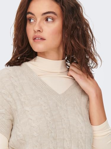 ONLY Damen Pullunder Strickpullunder ONLMELODY XS S M L XL Beige Braun V-Neck, Größe:L, Farbe:Oatmeal Melange 15249328