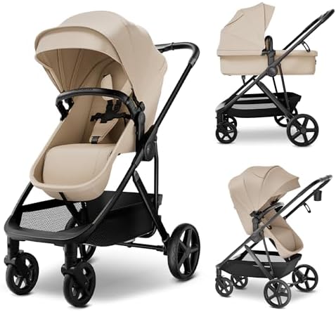 MAMA & BABY Rovee 2-in-1 Baby Stroller, Convertible Infant & Toddler Stroller with Reversible Seat, Large UPF 50+ Sun Canopy, Foldable Stroller with Shock-Absorbing Wheels & Storage Basket
