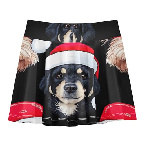 Cute Dog Santa Black Christmas Athletic Shorts for Girls Skorts Tennis Skirts Toddler Cute Comfy Butterfly 3t2