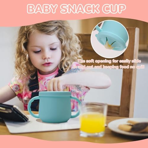 Image of Moonkie Silicone Baby Cups with Straw and Lid for Snacks, 8.5 oz Spill-Proof Sippy Cups, Training Cup for Toddlers Ages (Blue 2 in 1)