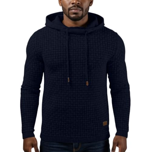 Hoodie For Men Solid Color Plaid Jacquard Sweatshirts Big And Tall Fall Winter Pullover Hooded Neck Sweatshirts