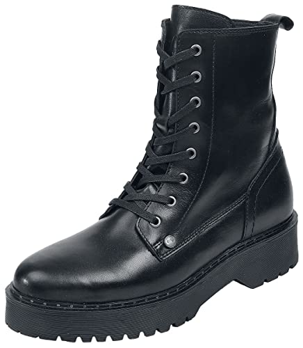 Black Premium by EMP Botas Negras para anudar de Suela Ancha Mujer Botas Negro EU38 Piel Cover