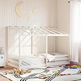 Owoxanthellate Kinderbett mit Dach aus massiver Kiefer 90x200 cm Weiß Modernes Holzbett mit Rausfallschutz 205,5 x 97,5 x 138 cm Robuste Latten für Spiel & Schlaf für Kinderzimmer