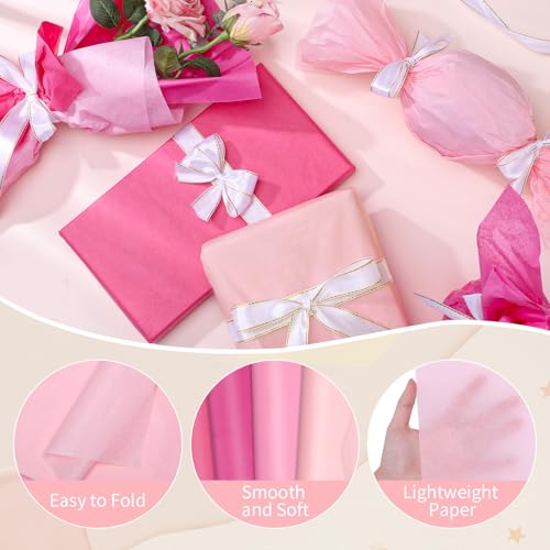 Image of woric 160 Sheets Pink Tissue Paper for Gift Bags 20 X 14 Inches