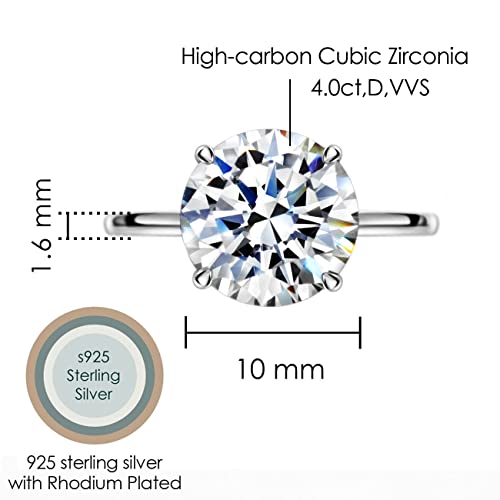 Michooyel S925 4Ct Round Brilliant Cut Solitaire Diamond Engagement Rings For Women Wedding Ring Sterling Silver Cubic Zirconia Promise Ring Fine Jewelry For Women #TOP5
