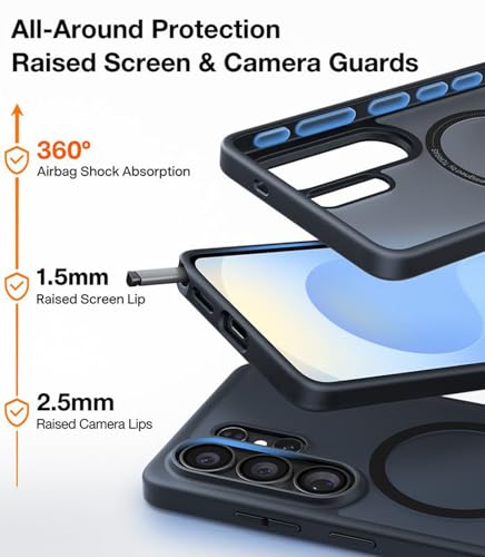 Image of TORRAS Magnetic Case for Samsung Galaxy S26 Ultra Case, [Military Grade Tested] Shockproof Translucent Matte Back Cover, Strong Magnet for Car Mount & Wireless Charging, Slim Anti-Fingerprint-Black