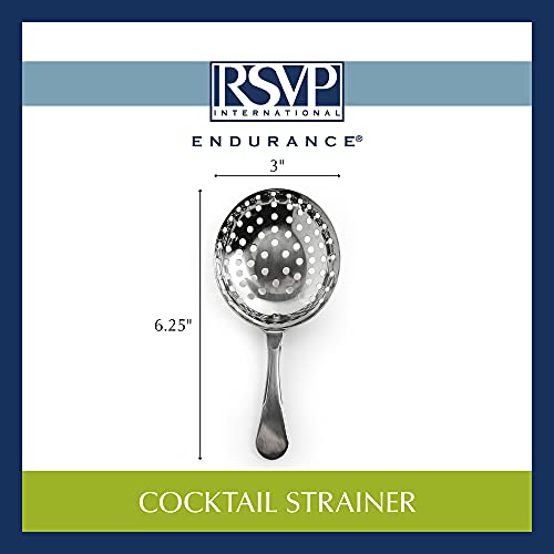 Rsvp International Stainless Steel Retro Cocktail Strainer, 6.25" | Retro Design With Draining Holes | Strain Martinis, Cosmos, Margaritas, Manhattans & More | Dishwasher Safe #TOP7