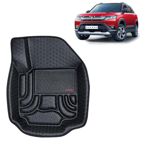 Image of OTO2EYE Car Floor Mat 4.5D Compatible for Maruti Suzuki Brezza (2022 Onwards) All Model, 100% Waterproof Tray Shape, Set of 3 Pieces, Top Notch PVC 4.5D Foot Mats, Washable, 1 Year Warranty
