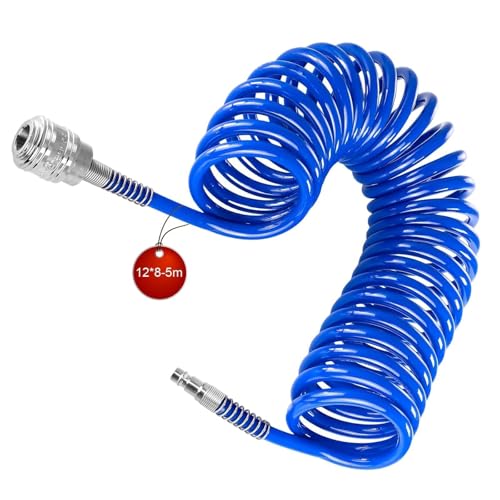 LNSYSNS Flexible Compresseur Air max 12 Bar, 8 x 12 mm Tuyau Compresseur D'air avec Connecteur 1/4