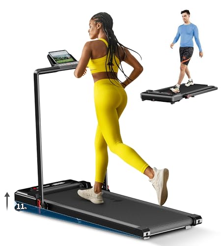 Walking Pad Treadmill with Handle Bar, 3.5HP Foldable Folding Treadmills with Incline, 3 in 1 Portable Under Desk Treadmills for Home Office Apartment with 330lbs, 17″ Running Pad