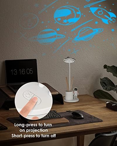 Accwork Desk Lamp with Star Projection for Kids, Table Lamp with Pen Holder Eye-Caring Night Light for Study Reading, Astronaut Starry Lamp for Christmas Birthday Gift, Stepless Dimming, 2000mAh