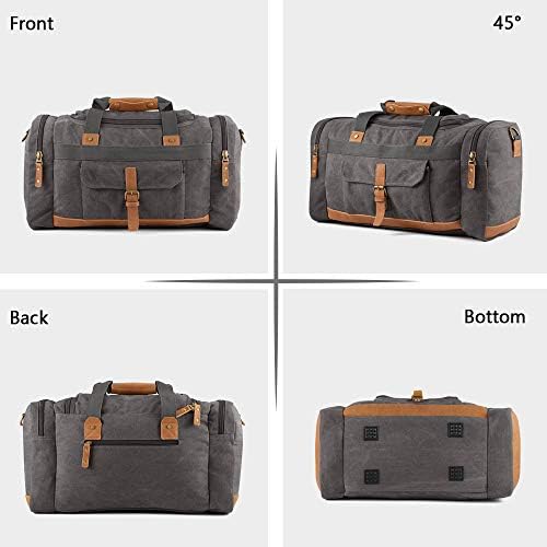 Plambag Canvas Duffle Bag, 50L Large Travel Duffel for Overnight Weekend Luggage(Gray) 5 Plambag Canvas Duffle Bag, 50L Large Travel Duffel for Overnight Weekend Luggage(Gray)