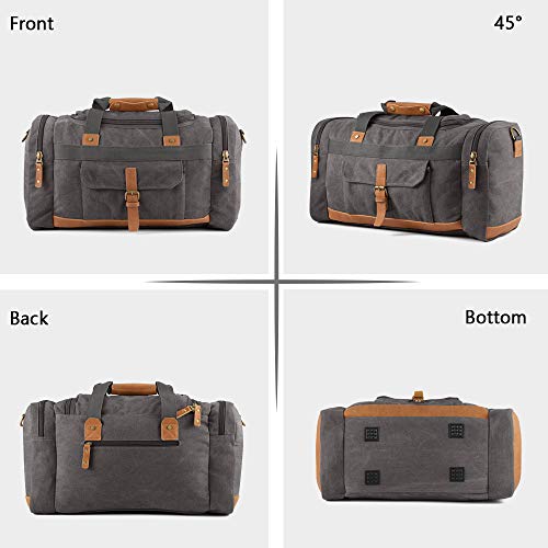 Plambag Canvas Duffle Bag, 50L Large Travel Duffel for Overnight Weekend Luggage(Gray)