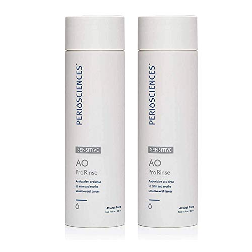 PerioScience Sensitive Mouthwash Rinse Oral Care Pre Brush - Mint Anti Cavity Dry Mouth Plaque Remover for Healthier Gum Tissue & Teeth Enamel Protection - AO Dentist Recommended Clean - Pack of 2