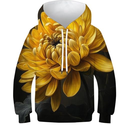 Sweat à capuche 3D enfant pull confortable motif chrysanthème doré anti-décoloration