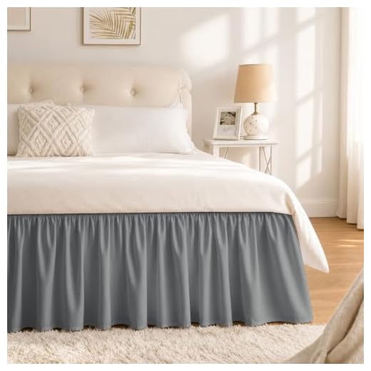RIMELA Grey Bed Skirt Queen 15 Inch Drop Wrap Around Elastic Dust Ruffles Solid Color Wrinkle and Fade Resistant with Adjustable Elastic Belt Easy to Install Silver Gray