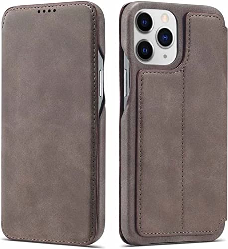 Funda libro para iPhone 14 Pro GUMMMY en piel gris anti-golpes