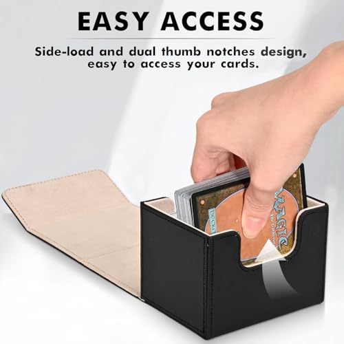 Image of ZLCA Card Deck Box for Trading Cards, MTG Commander Deck Box Holds 120+ Single Sleeved, Leather Magnetic Card Storage Case Fits for TCG CCG Magic (Black& Gold)