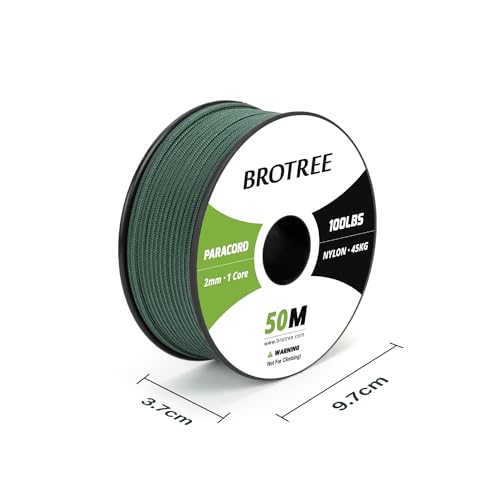 Brotree Paracord 2mm 50M 100% Nylon Rope 1 Strand Parachute Cord for Outdoor Craft, DIY - 45kg Breaking Load (Dark Green) - Image 2