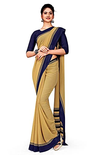 Image of Uniform Sarees Corp Women's Polyester, Cotton Saree With Blouse Piece
