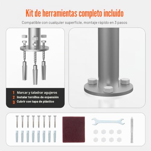 Miniatura 4 de Vevor Pasamanos Para Piscina De Aluminio Con Placa Base Para Piscinas Interiores Y Exteriores, Pasamanos De Seguridad Humanizados Para Piscinas, Barra De Apoyo A Prueba De Óxido, 400 X 90 X 915 Mm