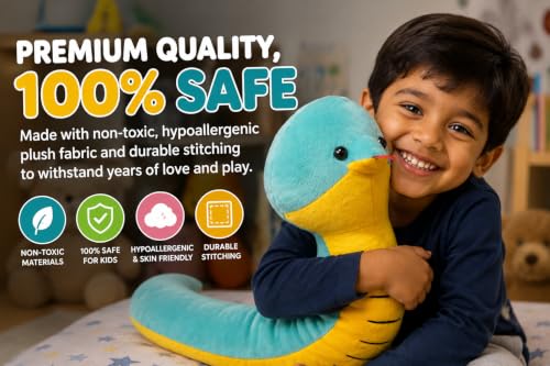 Image of ZEXSAZONE Cute Snake Soft Toy | Plush Stuffed Snake Toy for Kids | Soft & Huggable Animal Toy | Cuddly Snake Plushie for Boys & Girls | Kids Birthday Gift, Nursery & Room Decor