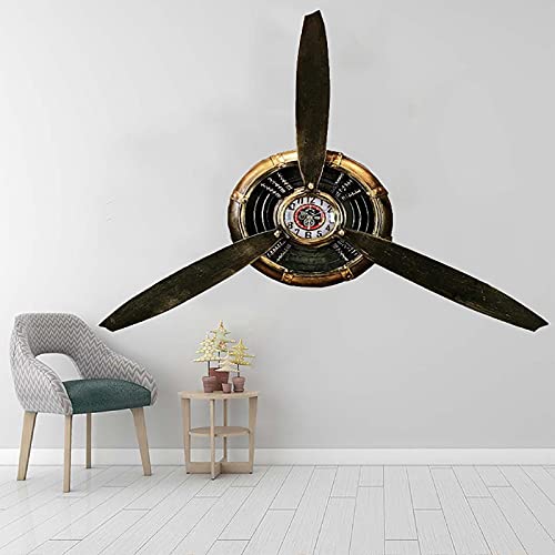 WRUJ Décoration Murale D'hélice d'avion Vintage en Métal, Horloge d'art Décoratif À Hélice en Fer, Sculptures Murales Stéréo 3D pour Loft/Restaurant/Bureau, L70 × H65CM