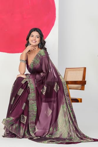 Image of MIRCHI FASHION Women Saree Abstract Print Chiffon | Breathable Lightweight Casual Sari for Regular Use and Office with Unstitched Blouse (Available in 25 Colors)