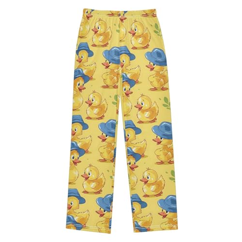 Cute Ducks with Hats Cartoons Pajamas Bottoms with Pockets Comfy Pjs Sleepwear Elastic Waistband Pajamas Pants Lounge Pants for 6-14 Years