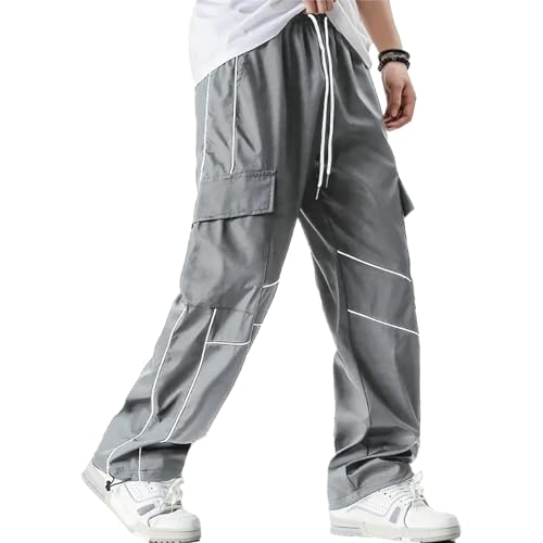 Men's Stylish Drawstring Casual Sweatpants with Drawstring Elastic Waist Stylish Side White Piping, Sports Streetwear.