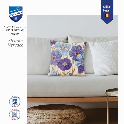 Miniatura 5 de Vervaco Punto De Cruz Kit Cojin Decorativo Anémonas Azules Manualidades Adultos Decoracion Bordar Kit Principiantes Completo Diy Bordado Creativo Regalo Ca. 40x40 Cm Cross Stitch Embroidery