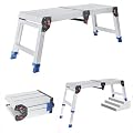 Foldable Aluminum Work Platform, 12.7 lb, Easy-Installation, Capacity of 500 lbs, Non-Slip, Step Stool for Adults with Adjustable Height, Heavy Duty & Portable Step Ladder