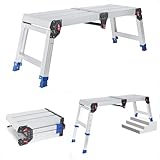 Foldable Aluminum Work Platform, 12.7 lb, Easy-Installation, Capacity of 330 lbs, Non-Slip, Step Stool for Adults with Adjustable Height, Heavy Duty & Portable Step Ladder