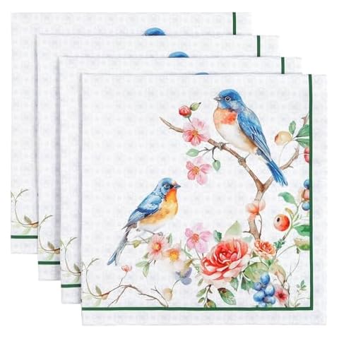 Arquiel 100% Cotton Bird Flower Napkins Cover