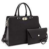 Dasein Women Handbags Fashion Satchel Purses Top Handle Tote Work Bags Shoulder Bags with Matching Clutch 2pcs Set (Peppled black)