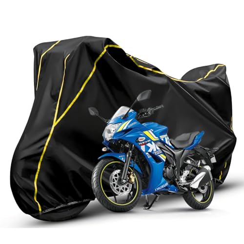 Image of Waterproof Bike Body Cover Compatible with Suzuki Gixxer Dustproof Scratchproof - Motorcycle Cover for Two Wheeler, Outdoor Full Cover with UV, Duty, Rain Protection (Black & Yellow)