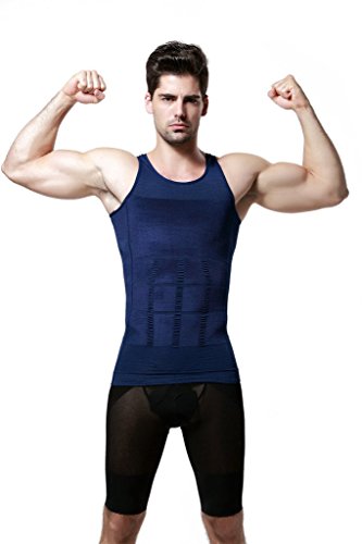 GKVK Mens Slimming Body Shaper Vest Shirt Abs Abdomen Slim,L(chest size 96cm-101cm/38inches-40inches),Blue - Thumbnail 7
