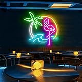 Neon Palm Tree Sign, Flamingo Neon Sign, Flamingo for Bar Club Cabana bar Restaurant Wall Deocr, Gaming Room LED Lights, Bar/Lounge Sign Wall, Sunset Sunrise Neon Light Decor.Size:23inch