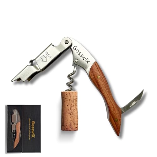 GosswiX Corkscrew Wine Bottle Opener Waiters Friend Corkscrew Wood Handle -Stainless Steel Waiters Profesional Classic Durable Strong Sturdy. Good for a Quality Gift.