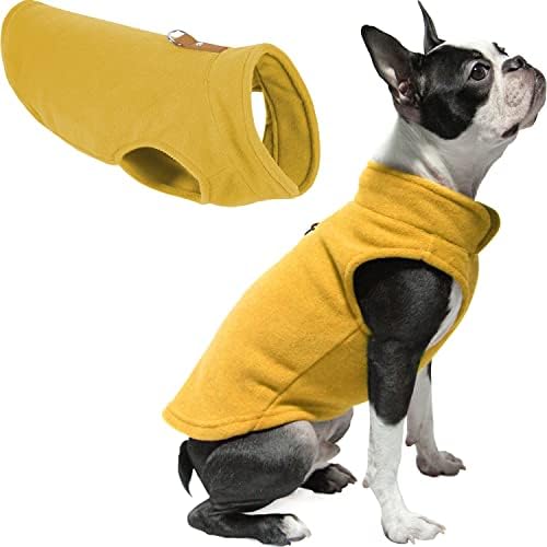 Gooby Fleece Vest Dog Sweater - Honey Mustard, Small - Warm Pullover Fleece Dog Jacket with O-Ring Leash - Winter Small Dog Sweater Coat - Cold Weather Dog Clothes for Small Dogs Boy or Girl