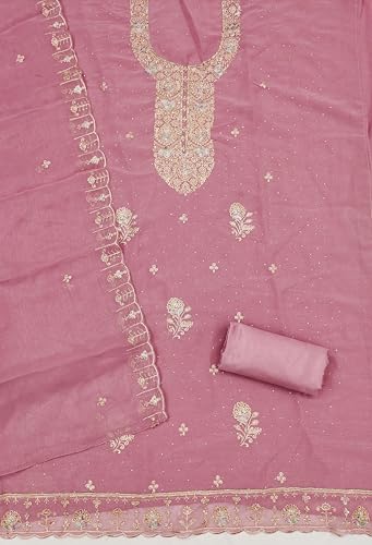 Image of Women's Shimmer Silk Embroidery Work Unstitched Dress Material