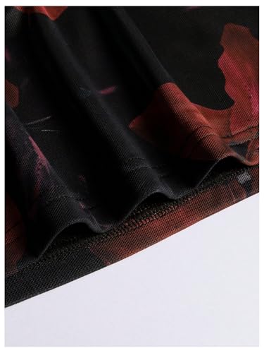 Image of Verdusa Women's Y2K Mini Dress Floral Sexy Cami Dress Short Bodycon Causal Going Out Dresses Black and Red Small