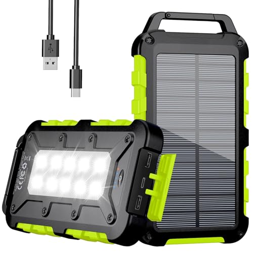Solar Power Bank 26800mAh, PD15W USB C Portable Solar Charger Fast Charging External Battery with 3 Outputs 2 Inputs and LED Light (Green)
