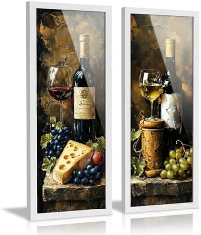 Kit 2 quadros 18x45 cm moldura e vidro, vinho, pintura (Branco)