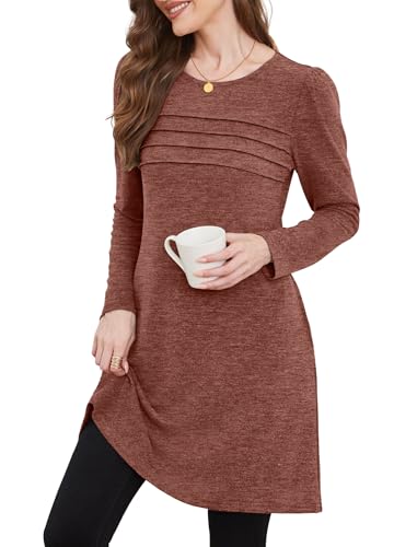 Image of OFEEFAN Womens Long Sleeve Tunic Dress Fall Fashion Sweater Dress with Pockets Pleated Front Casual Winter