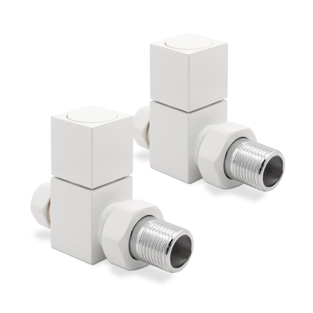 Straight White Square (Cubic) Valves for Radiators & Towel Rails